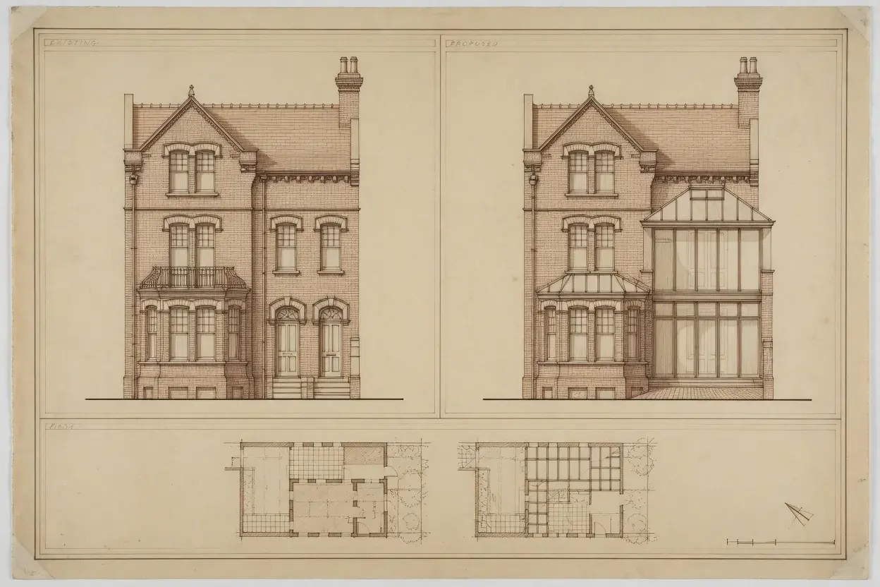 Illustrative existing and proposed elevations and plans for a householder planning application